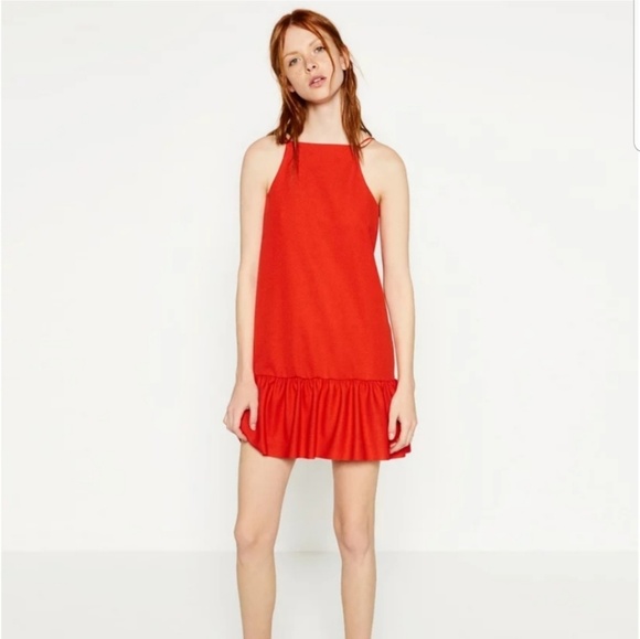 Zara Dresses & Skirts - Zara Red Dress with Ruffle Hem Size S